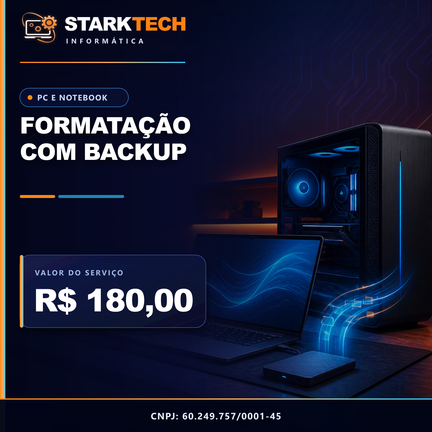 Formatação com backup para PC e notebook